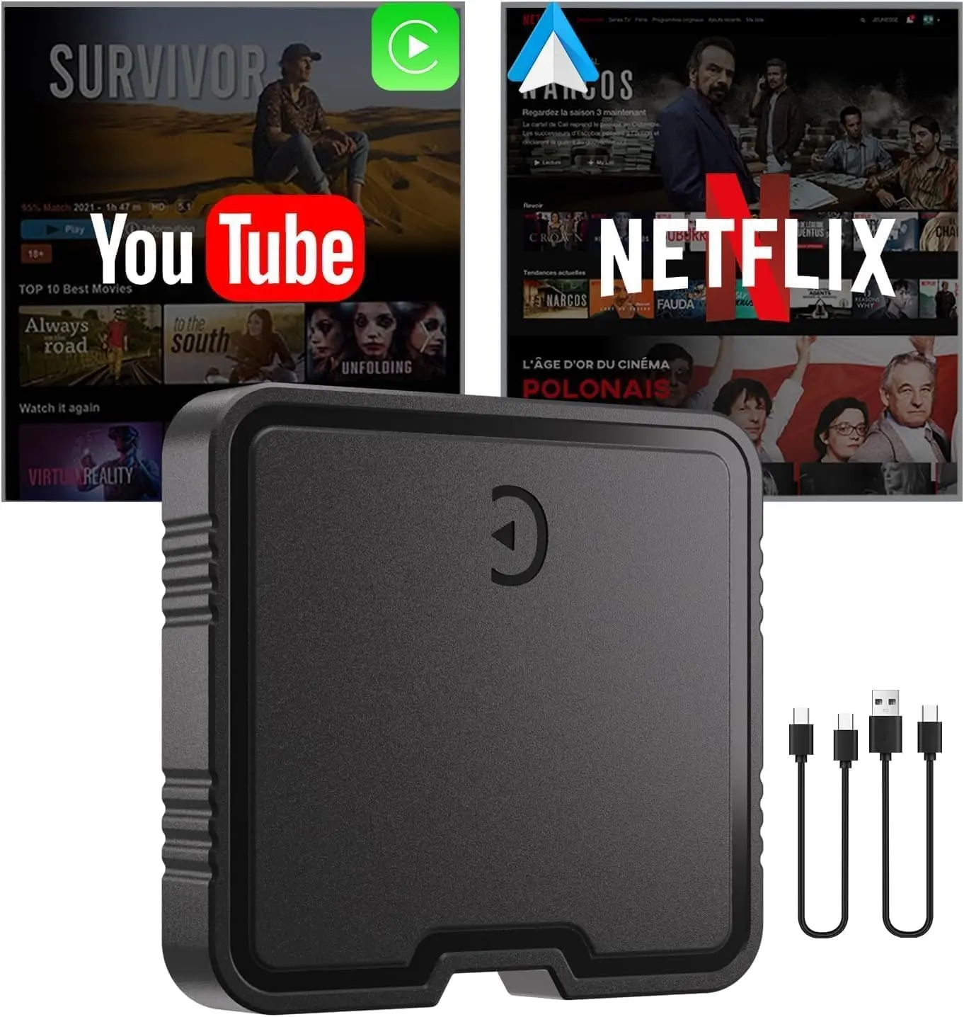 【HiEHA】2026 Upgrade Wired-to-Wireless CarPlay Adapter - Car Accessories, Auto Accessories, Android Auto AI Box, Dual OS Dual-System Support, Fast Stable Connection, Netflix/YouTube Compatibility, TF Card Support