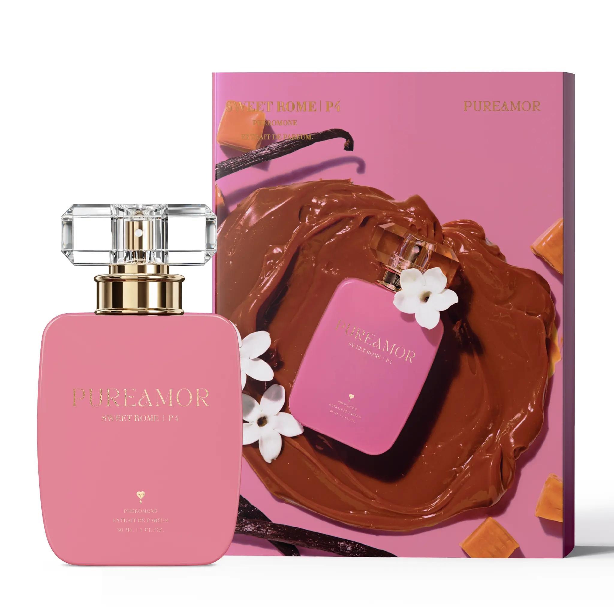 Pureamor Sweet Rome P4 Pheromone Natural Extrait de Parfum Spray for Women, 30ml/1oz Floral Gourmand Scent (Bourbon Vanilla, Jasmine, Bergamot, Cashmeran), Long-Lasting Luxury Fragrance, Romantic Anniversary Gift, Liquid, Romantic Vibes, Sweet Floral, 1 T