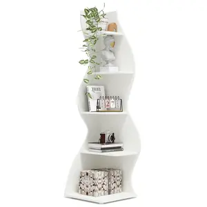 LITTLE TREE Modern 5-Tier Wall Corner Bookshelf, Stylish Corner Small Bookcase Storage Rack Plant Stand with Unique Shape for Living Room, Home Office, Bedroom, and Entryway Decor Shelves