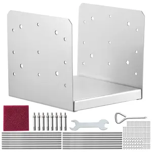 VEVOR Stainless Steel Adjustable Post Base Brackets (4Pcs, 8x8in Internal 7.8x7.3in) with Anchor Screws, Adjustable Bolt Post Anchors for Pavilion, Deck Support, Father's Day Gift
