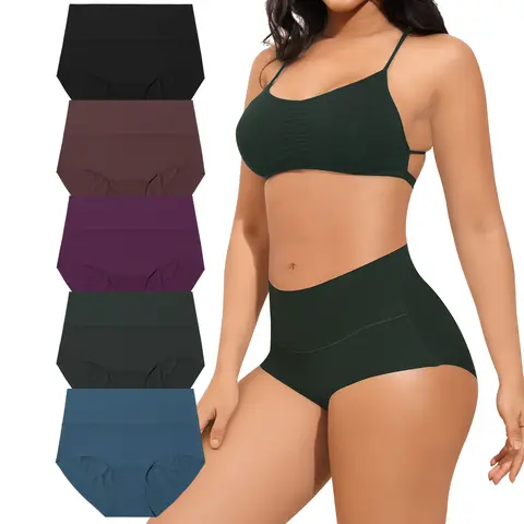 LEVAO Women's 5-Pack Seamless High Waist Plain Panty Lingerie - Soft Stretch Full Coverage No Show Undergarment, 81% Poly+19% Spandex 3D Butt Cheeky Fit, Breathable Double-Layer Cotton Crotch (Birthday Use)