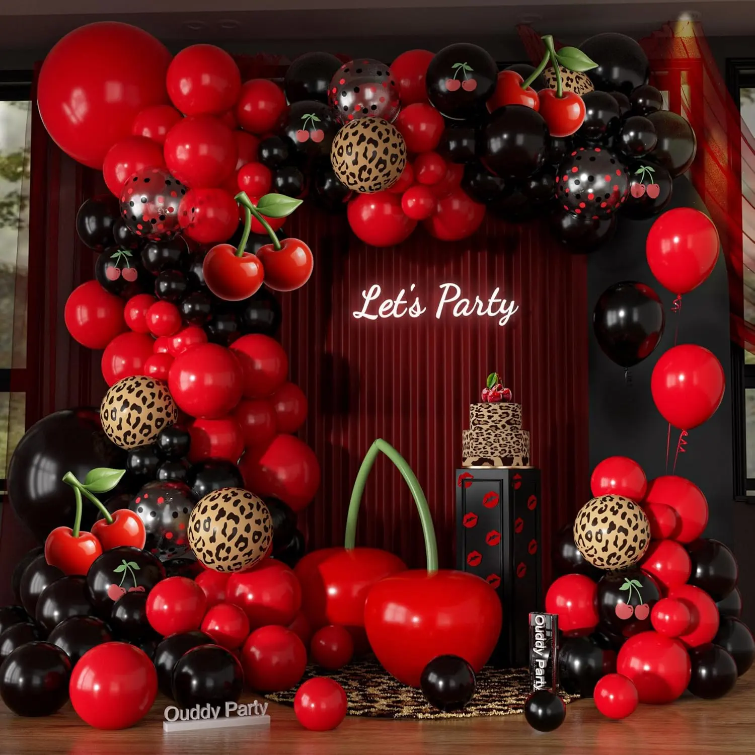 170Pcs Red and Black Balloon Garland Arch Kit, Cherry & Leopard Printed Balloons for Women's Bachelorette Party & Birthday Decorations Supplies, Balloon Balloons