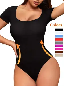 Women's Solid Color Crotchless Shapewear Bodysuit, Casual Comfy Tummy Control Butt Lifting Shaper, Ladies Shapewear for All Seasons