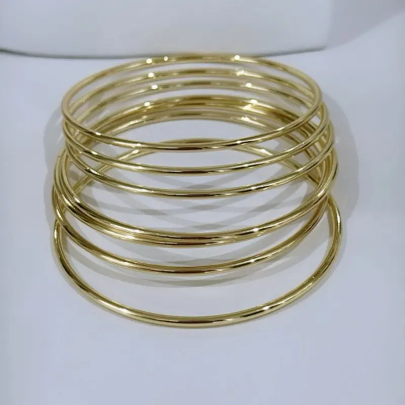 Semanario Bangle #01500 14k Laminated Gold Hypoallergenic 60mm Diameter 2mm Width Elegant Practical Daily Wear Jewelry