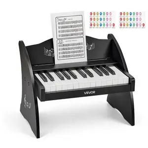 VEVOR 25-Key Wooden Digital Piano for Toddlers, Kids' Musical Educational Toy with Realistic Sound, Dual Power, Adjustable Volume, Wooden Construction, Black