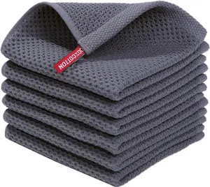Homaxy Cotton Waffle Weave Kitchen Dish Cloths, Ultra Soft Absorbent Quick Drying Dish Towels, 12 x 12 Inches, 6-Pack, Dark Grey
