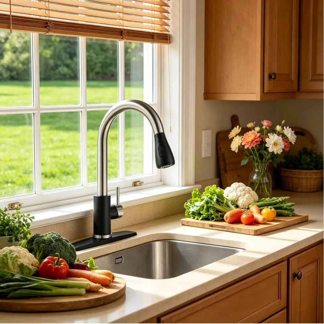 Stainless Steel Pull-Down Sprayer Kitchen Faucet - High Arc Twist Handle Spray Nozzle Tap, Single Hole/3 Hole, Automatic Sprayer, Suitable for Farmhouse Camper Laundry Use, Spray Nozzle Kitchen Taps, Twist Handle Kitchen Taps