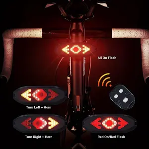 Bicycle Turn Signal USB Rechargeable Horn Night Riding Warning Light Wireless Remote Control Tail Light, Bike Safety Accessories Commuter Bike
