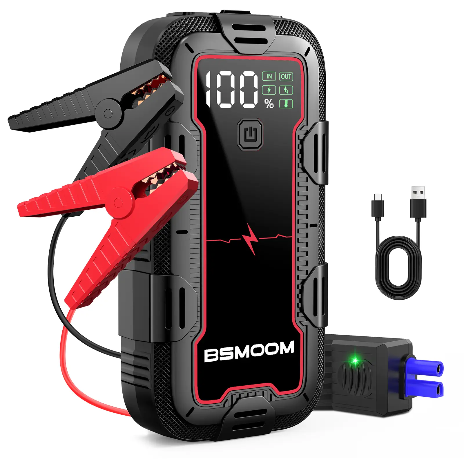 Car Portable Starting Battery 4000A Emergency Power Supply, (up to 9.0L Gas or 8.0L Diesel Engine) Engine, Smart Fast Charging, LED Indicator Light, S