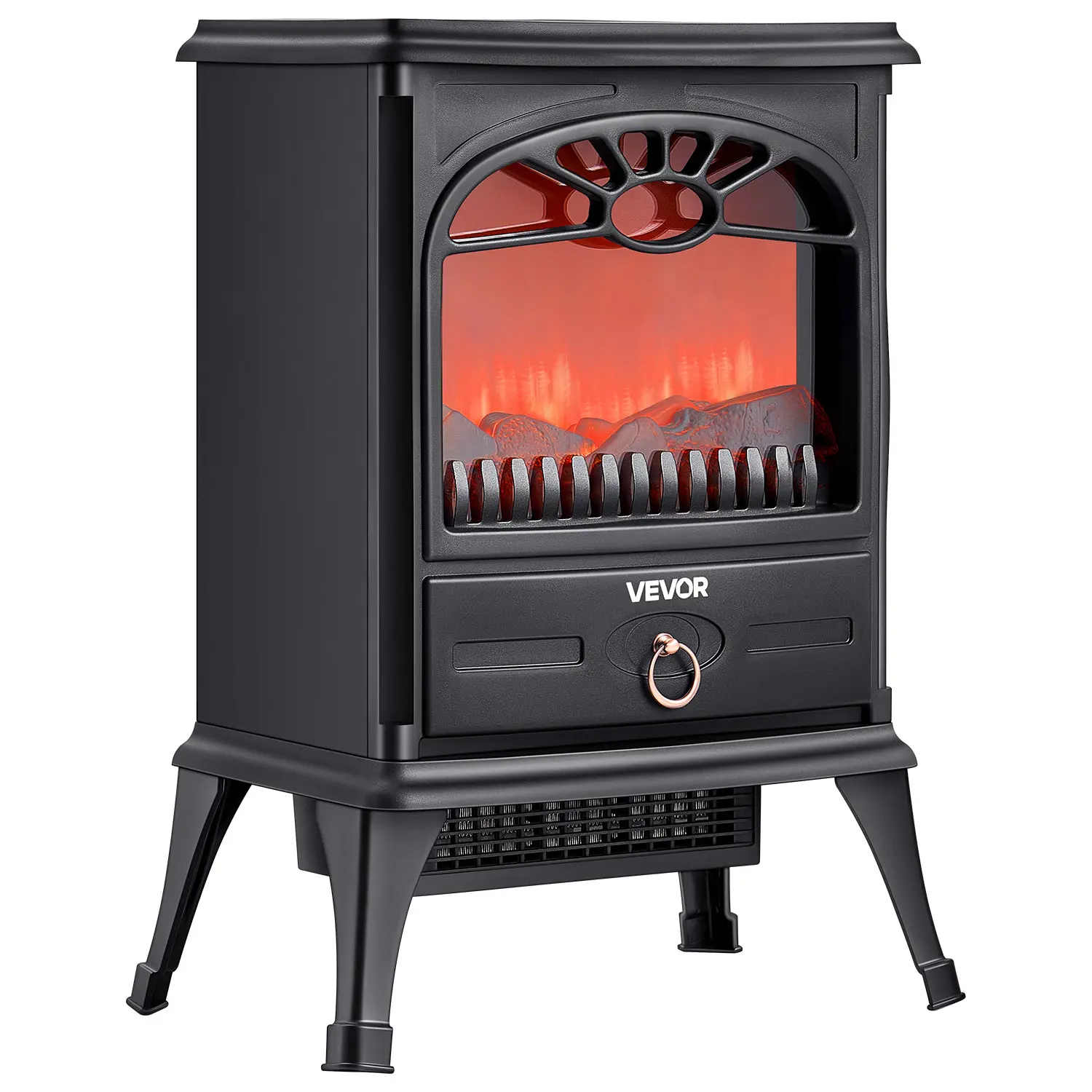 【Summerfinds】VEVOR 22.8in Freestanding Electric Fireplace Stove Heater - 1500W 5120BTU Portable Home Appliance with Adjustable Heating, Overheating Protection, Realistic Flames for Living Room, Bedroom, Black, Home Appliances