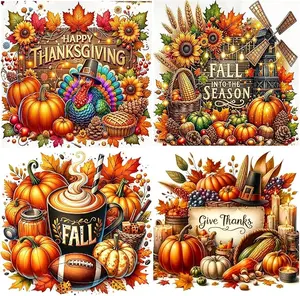 4 packs of Pumpkin 5D Autumn Diamond Painting Kit for adult beginners to DIY full round diamond dot painting gemstone art home wall decoration