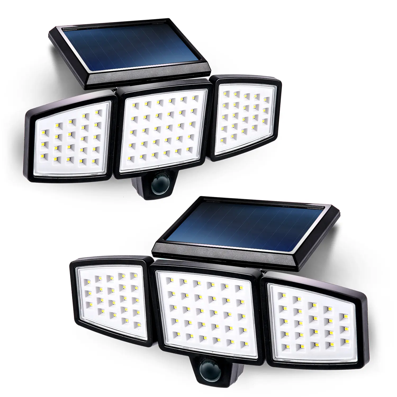 Home Zone Living Secure 2-Pack Solar Triple-Head Motion Sensor Flood Lights, 1000 Lumens, 3500K Warm White, Black