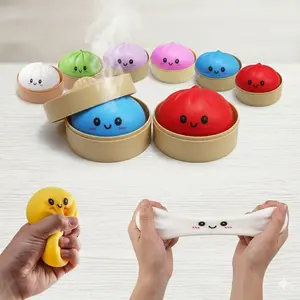Jumbo Rainbow Dumpling Squishy Fidget Toy with Steamer Box - Giant Glitter Squeeze Dough for Anxiety & Stress Relief - Cute Sensory Decompression Desk Toy for Adults & Kids