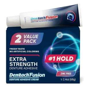 HOT 2026! Denttach Fusion Denture Adhesive, (Pack of 2) 2.4 Ounce, Ultra Strong Hold and Seal, Dental Adhesive Cream for Dentures and Partials, Zinc Free Denture Glue