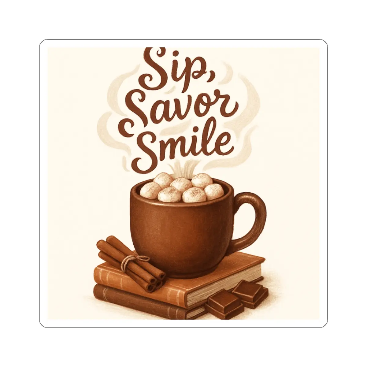 Sip Savor Smile Mug Sticker | Hot Cocoa, Marshmallows, Cinnamon