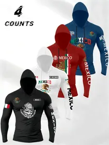 Men's Mexican Theme Flag Letter Print Hooded Sweatshirt Set, Long Sleeve Fitted Casual Wear for All Seasons, Outdoor Fitness Training, Workout Sets, Hoodie Sweatshirt Set, Sweatsuit Matching Set, Tracksuit Sweat Suits, Tracksuit Set