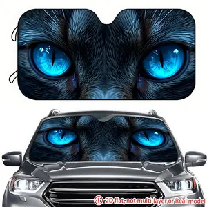 1pc black cat blue eye close-up car sun visor 2D high-definition printing, Automotive Windshield Sunshades, car sun visor effectively blocks sunlight, suitable for General Motors SUV、 RV front windshield decoration