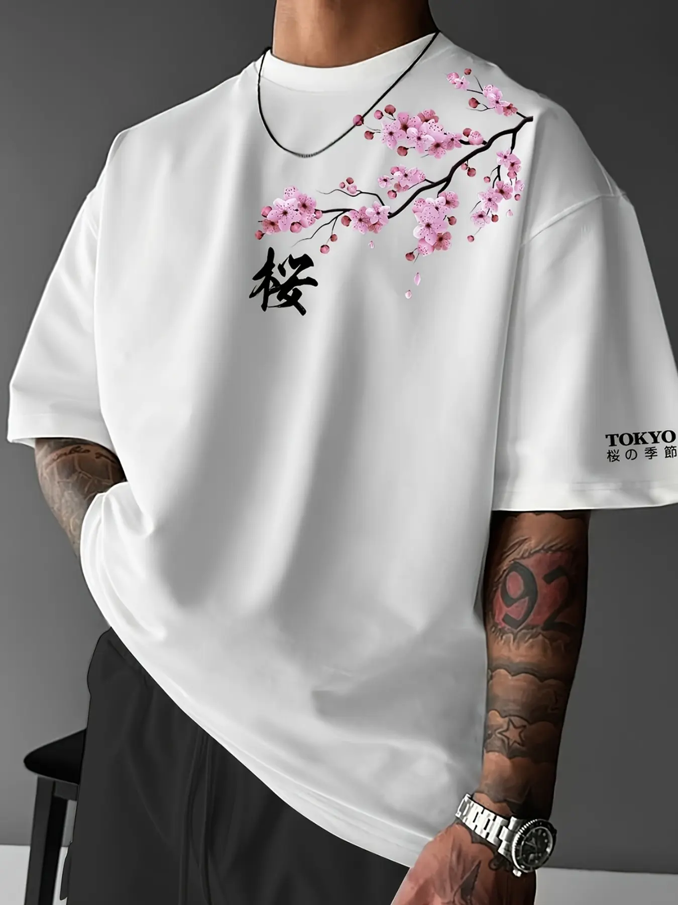 Japanese Style Sakura Print Floral Oversized Couple T-Shirt | Aesthetic Cherry Blossom Embroidery Streetwear Top | Casual Short Sleeve Tee for Spring and Summer