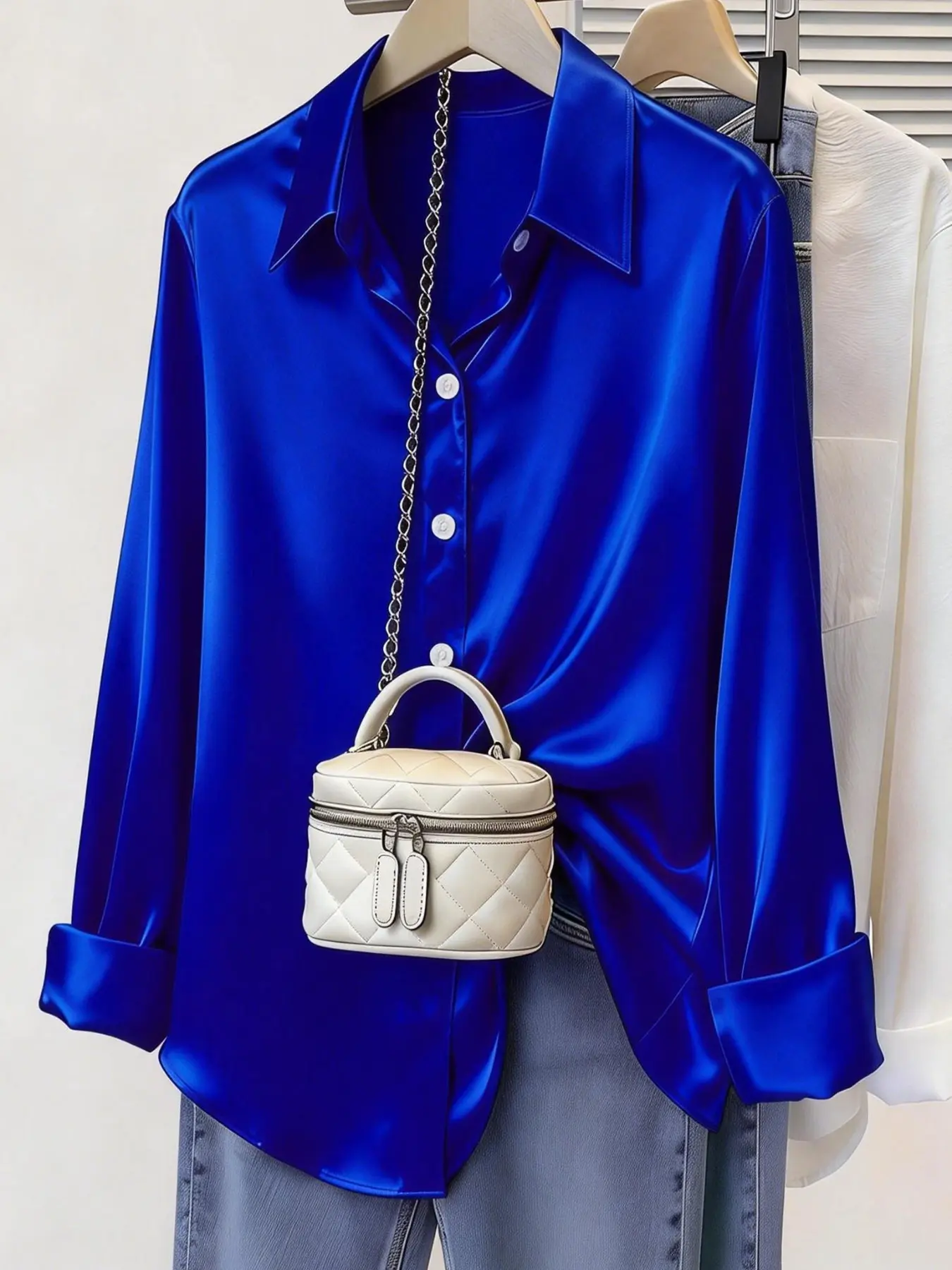 New Women's Clothing Arrival: All Seasons, Fashionable Aesthetic Casual Classy Elegant Glossy Satin Long Sleeve Shirt, Blouse, Top, Casual and Versatile Button-Down Shirt