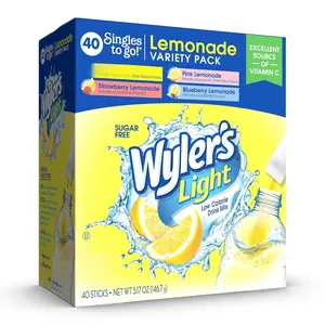 Lemonade Variety Pack, 40 ct Singles to Go Powder Packets, Water Drink Mix, Variety Pack, Pink, Strawberry & Blueberry Lemonade, Sugar & Caffeine Free, On-The-Go,(Pack of 1)