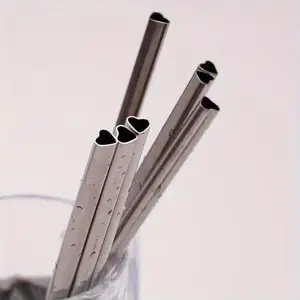 4pcs Straw Drink Milk Tea Juice Straw Stainless Steel Heart-shaped Straw Beverage Utensil