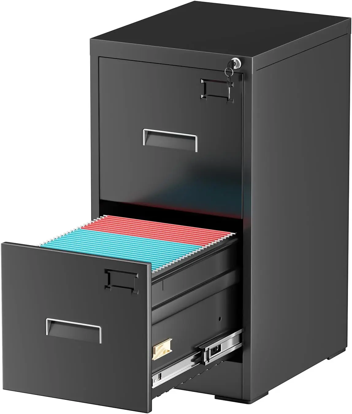 INTERGREAT 2 Drawer File Cabinet, Black Metal Filing Cabinet with Lock, Lockable Vertical File Office Cabinet for Hanging Letters/Legal/A4, Assembly Required#Summervibes