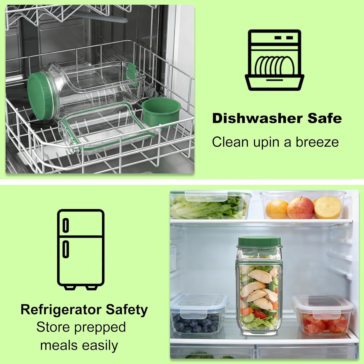 Oillase 1-Pack Side-Opening Salad Jar Utensil Set - Anti-Leak Portable Kitchen Plastic Preserving Container with Divider Sauce Cups & Lids, Dual-Use Design Doubles as Bowl for Office, Travel, Utensils, Salad Jars