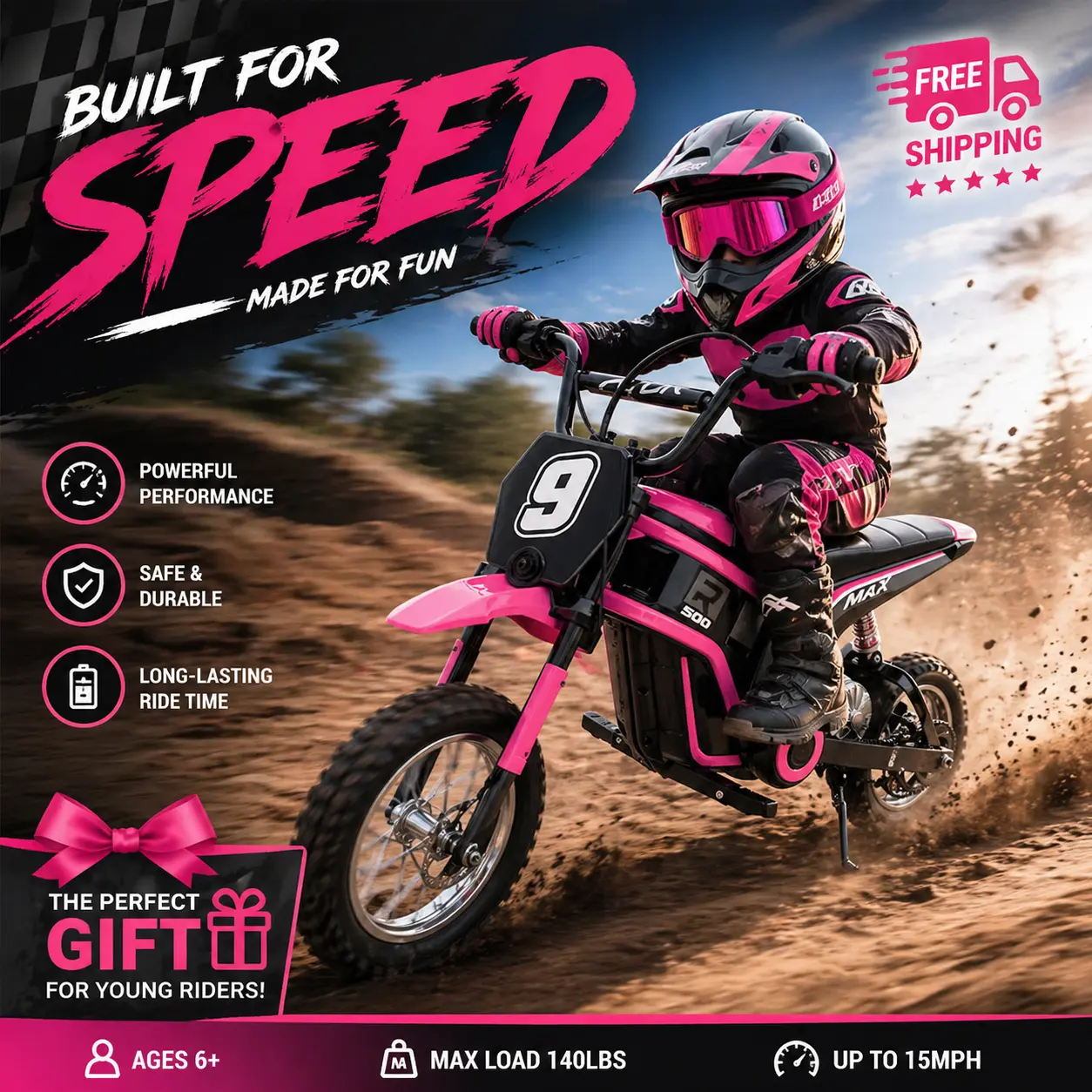 GARVEE 24V Kids Electric Ride-On Dirt Bike Toy for Ages 8-12 - 350W Battery Powered Toy, 3 Speed Modes, Shock Suspension, ASTM Certified Children's Ride-On Toy
