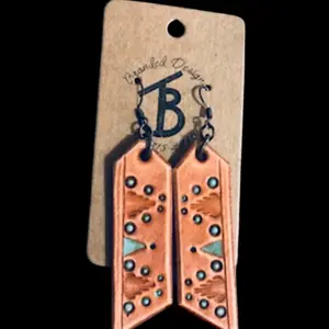 Leather tooled earrings with hints of turquoise