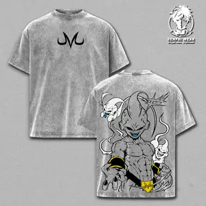 Majin Buu Vintage Washed T-Shirt, DBZ Majin Double Printed Graphic Tee, Oversized Unisex Streetwear, Soft Cotton Top Outfit for Men, Casual Menswear Gift for Anime Fans