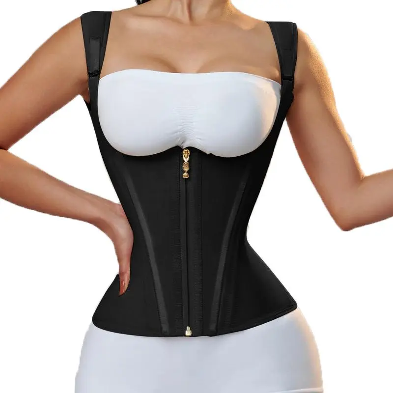 Women's Shapewear Corset Vest with Steel Boning, Breathable Mesh Fabric for Tummy Control and Waist Training, Compression Fit with Zipper