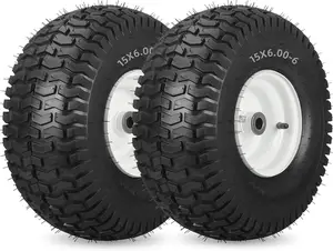 15x6.00-6 Rubber Lawn Mower Tire and Wheel, 2 count Replacement 15x6-6nhs Riding Mowers Lawn Tire and Wheel with 3/4" Bushing, 3" Centered Hub