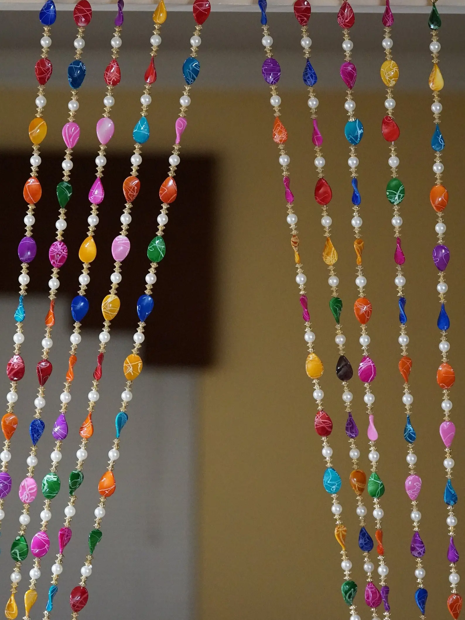 5 ft. - 5 PC set of colorful beaded curtains - Hippie window Beaded Veil, Colorful Valance, Indian bohemian gypsy door/hallway Sun-catcher
