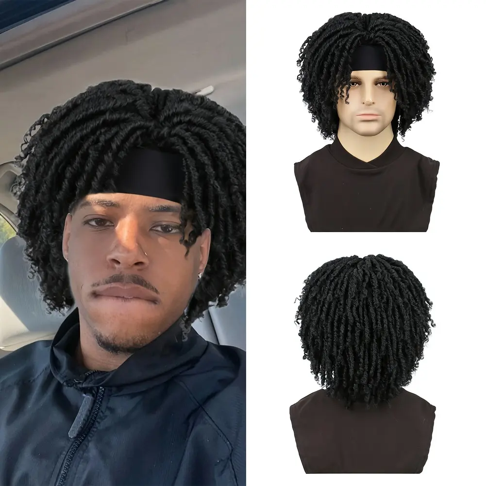 Synthetic Dreadlock Wig with a 6-Inch Headband, Designed for Men, Featuring Braided Twists And Curly Hair for Everyday Wear