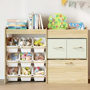 Solid Pine Wood Toy Organizer - Toy Organizers And Storage, Toy Storage With Bins And Drawers, Toy Storage Organizer For Kids Room, Playroom, Nursery