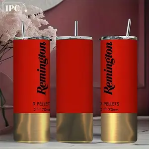 1pc 20oz Stainless Steel Water Bottle with Straw and Lid, Remington Ammo Retro Red Print, Double Wall Insulated Vacuum Cup for Hot/Cold Drinks, Hand Wash Only, PVC Free, Ideal for Home, Travel, Outdoor