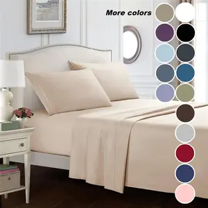 Solid Color Bedding Set, 1 Set Including Flat Sheet & Fitted Sheet & Pillowcase without Core, Soft Comfortable Bedding Set for Bedroom, Guest Room, Hotel, Soft Breathable Sheet