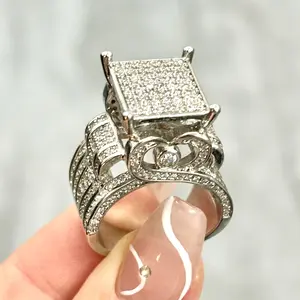 JJ CHIC Hand-Inlaid S925 Sterling Silver Square, Heart, and Star Ring Set - Vintage and Heavy Aesthetic - Unisex Jewelry