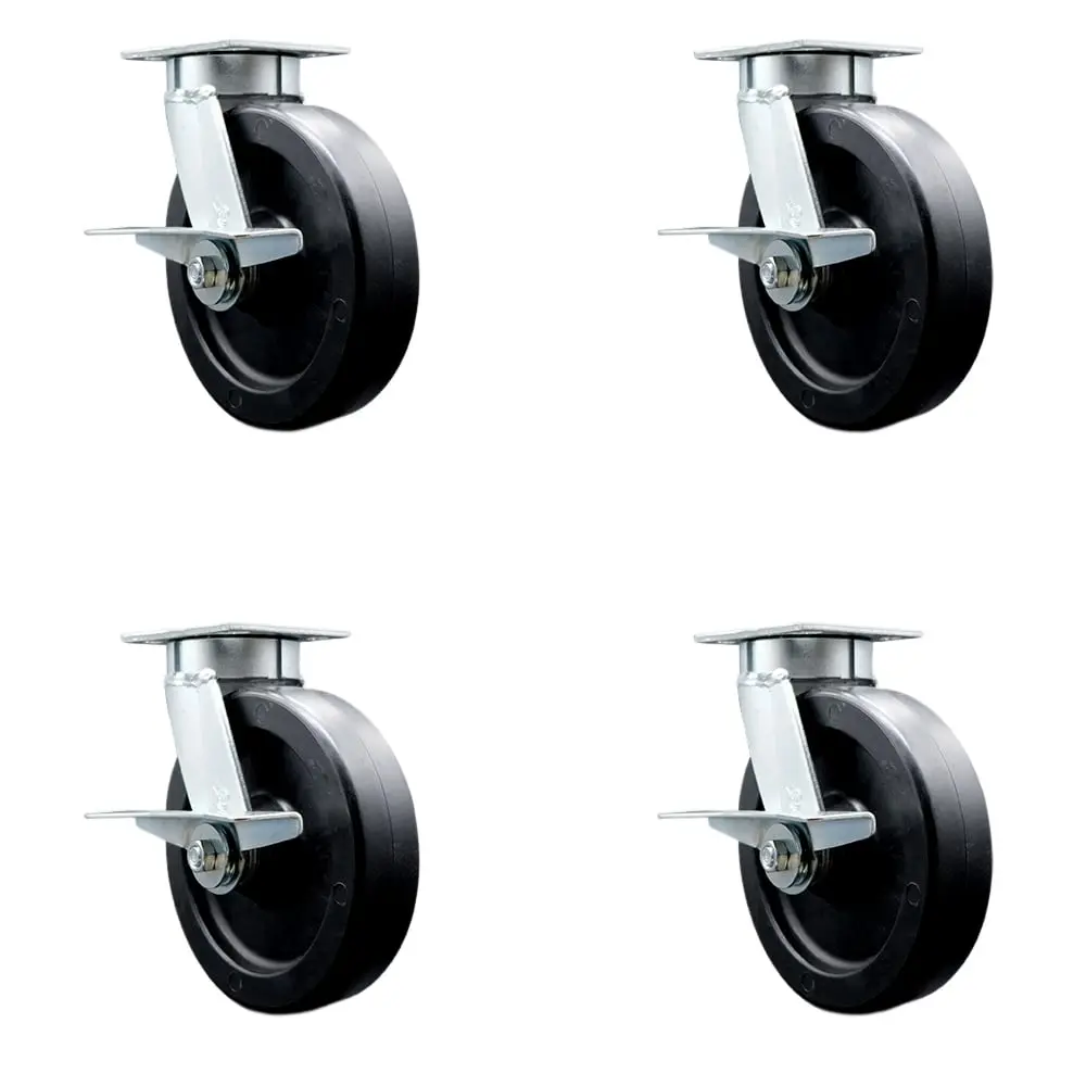 Service Caster SCC-KP30S820-POB-SLB-BSL-4 Heavy Duty Kingpinless Swivel Metal Ball Casters for Platform Dollies, 8 in. Chemical Resistant Polyolefin Wheels, Ball Bearings, 3600 lbs Capacity - Set of 4, 3/8" Diameter Ball Bearings, 4 Position Notches
