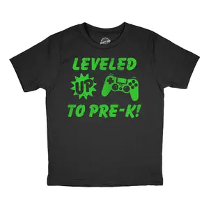 Youth Funny T Shirts Leveled Up to Pre K Sarcastic Video Game Graphic Novelty Graduation Tee for Kids Funny T Shirts Funny Gamer Short Sleeve Novelty Tees for Kids Black -