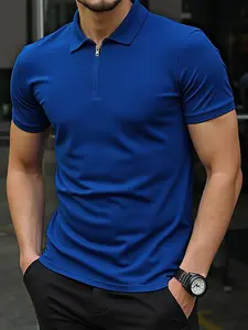 Men's Stylish Polo Shirt with Zippered Collar for Summer, Business Casual Look for Commuting and Streetwear