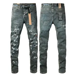25SS New Brand Jeans Men Fashion Trend Vintage Wash letter Embroidery Hole patch Low Rise Elastic Skinny Hip Hop Ripped Jeans