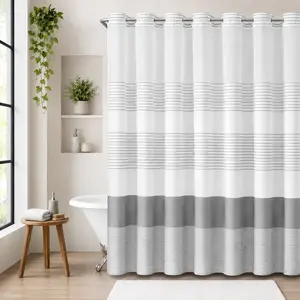 【DealsForYouDays】Gray striped geometric double-layer shower curtain, no-drill hookless design, with sheer top window for light transmission, quick installation and easy removal for cleaning, suitable for hotels, homestays, and modern home bathrooms,72x75