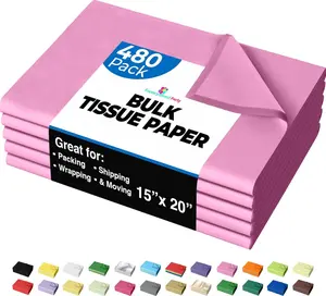 Pink Tissue Paper for Gift Bags - 15" X 20" Bulk Tissue Paper Pink 480 Sheets - 10lb Newsprint for Packing, Birthday Gift Box Filler, Packing Supplies for Moving Supplies Crown Display Napkin