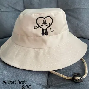 UVST Embroidered Bucket Hat with Heart Design and Rope Detail