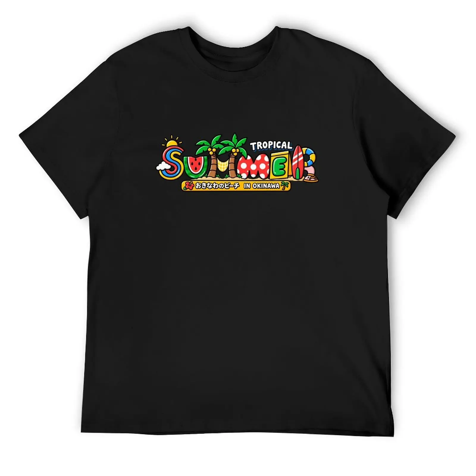 Tropical Summer Okinawa Graphic T-Shirt, Colorful Beach Vacation Tee, Palm Tree Surf Inspired Unisex Casual Short Sleeve Shirt