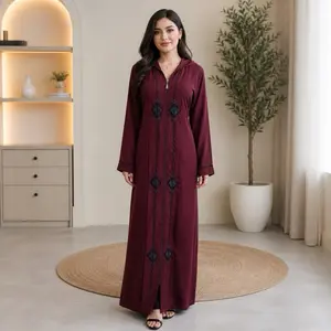 Abaya with Zipper- Fashionable Design in black and maroon Colors