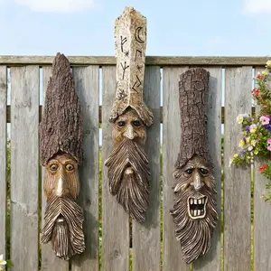 3pcs Modern Creative Bark Elf Shaped Tree Trunk Decorative Pendant, Resin Material Garden Handicraft, Unique Outdoor Decoration