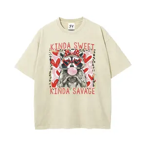 Kinda Sweet Kinda Savage Leopard Valentine Raccoon Shirt S~5XL Oversize Unisex Washed T-Shirt for Women and Men's Unisex Fit Batik Cotton Oversize Streetwear Menswear  Super Soft Pre-Shrunk