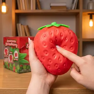 Giant 5" Squeeze Strawberry Squishy • Satisfying ASMR Stress Ball for Adults Kids • Non-Toxic Fruity Fidget Toy